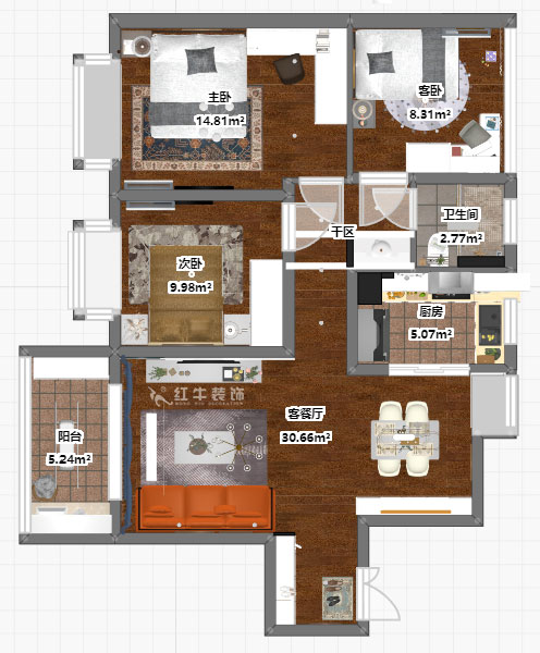 顾娟｜荣盛隽峰18-2404-102㎡-现代风格｜3室2厅1卫｜新房装修｜定制家￥139500｜全包13万｜00_03彩平图